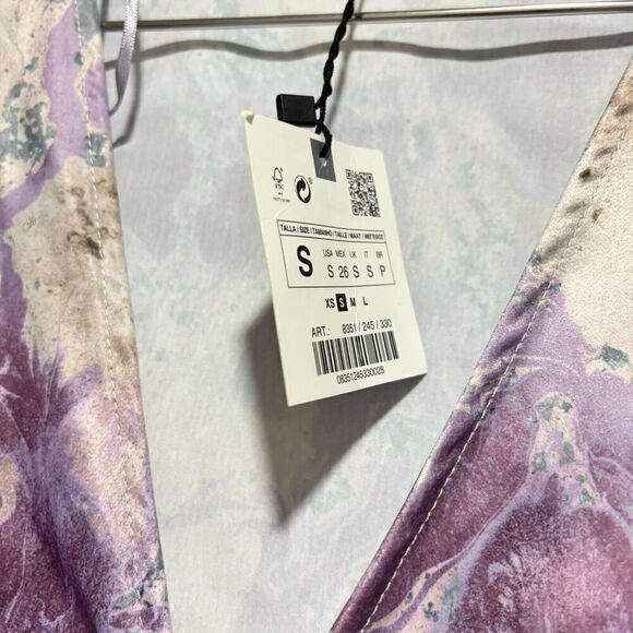 Zara Blouse lilac Pastle Watercolor SMAL Abstract Twist Front V Neck Long Sleeve - Picture 9 of 13